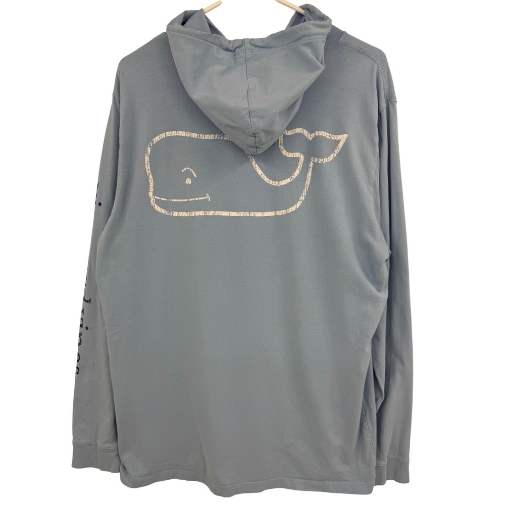 Vineyard Vines Mens Large Blue Whale Graphic Long Sleeve Pocket T-Shirt Hoodie